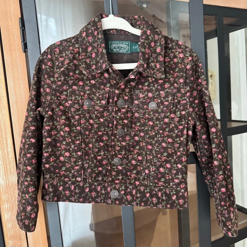 Vintage Ralph Lauren Polo Country toddler Girl Floral Corduroy Trucker Jacket